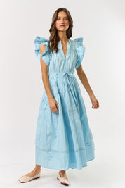 Blue Ruffle Sleeve Maxi Dress