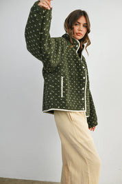 Olive Fleece Puffer Jacket