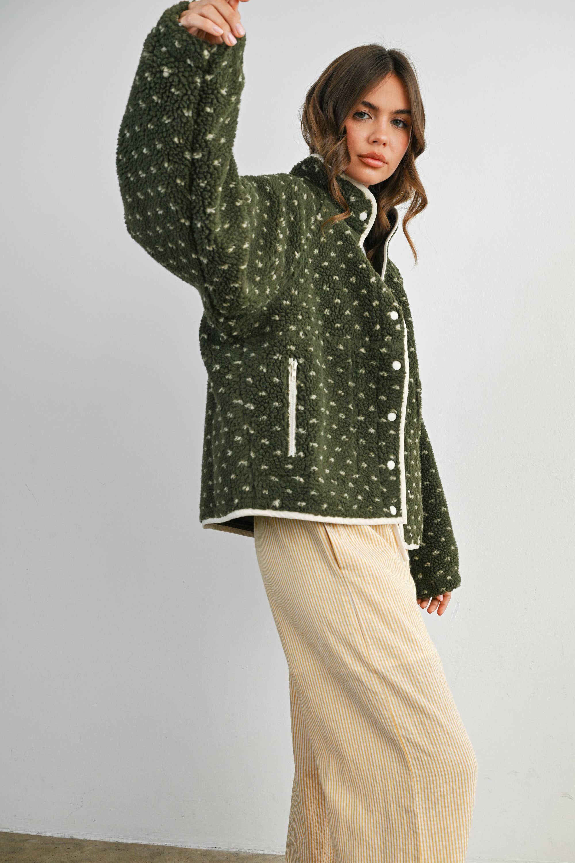 Olive Fleece Puffer Jacket