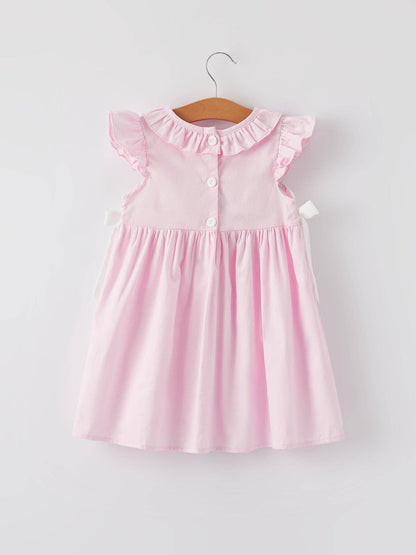 Smocking Easter Embroidered Ruffles Girls Pink