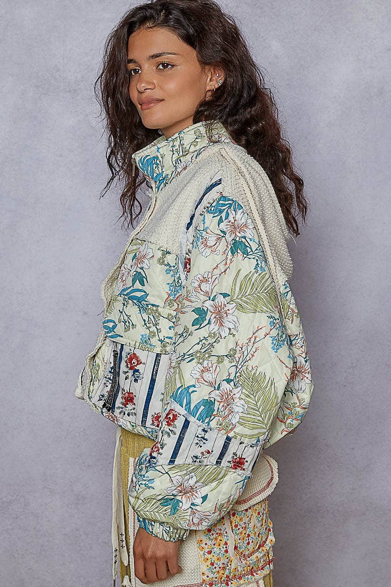 Cream Quilted Print Woven Jacket