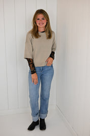 Taupe Drop Shoulder Short Sleeve Pullover