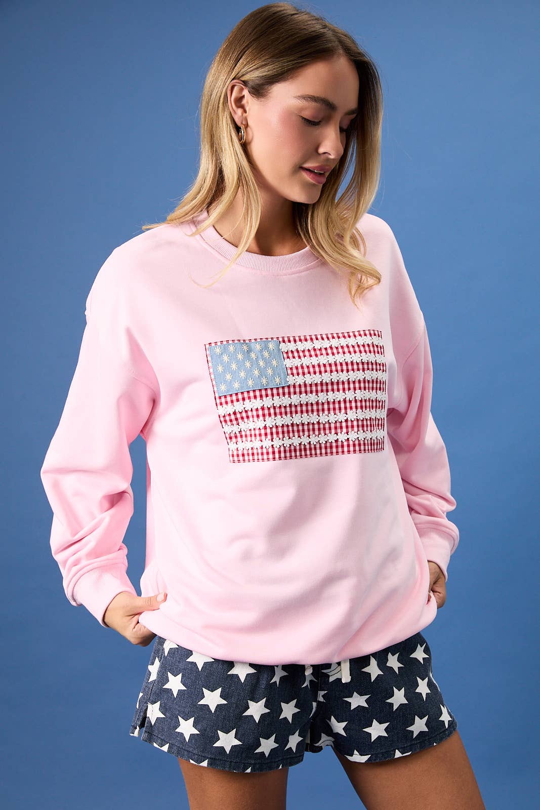 Pink Crewneck USA Flag Art Work