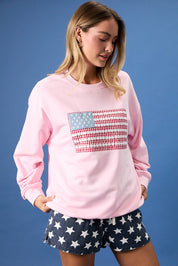 Pink Crewneck USA Flag Art Work
