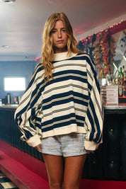 Navy Striped Oversized Crewneck Top