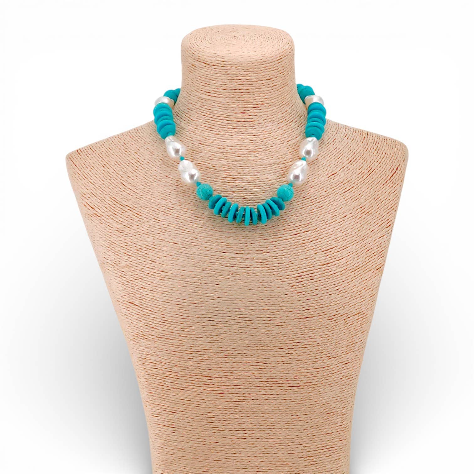 Chunky Beaded Turquoise & Pearl Necklace