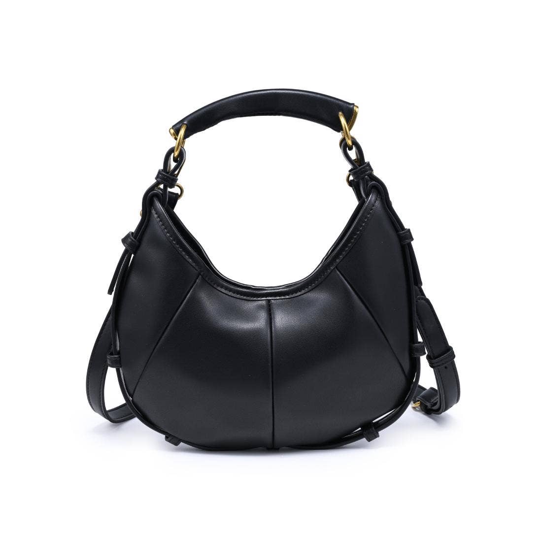 Black Pleated Crescent Hobo Bag
