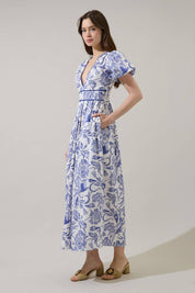 Blue Jaylene Pleated Maxi Dress Virda Floral