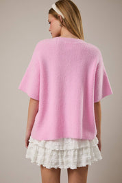 Pink Shortsleeve Ribbed Sweater Cardigan