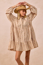 Cream Floral Print Buttoned Shirt Dress