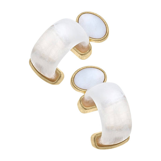 Brie Mother of Pearl Hoop Earrings in Worn Gold