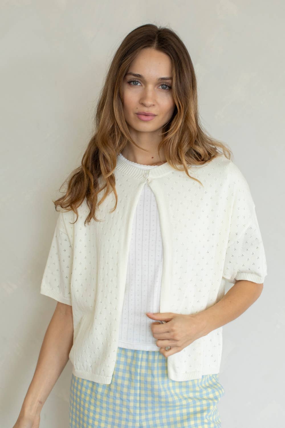 White Short Sleeve Cardigan