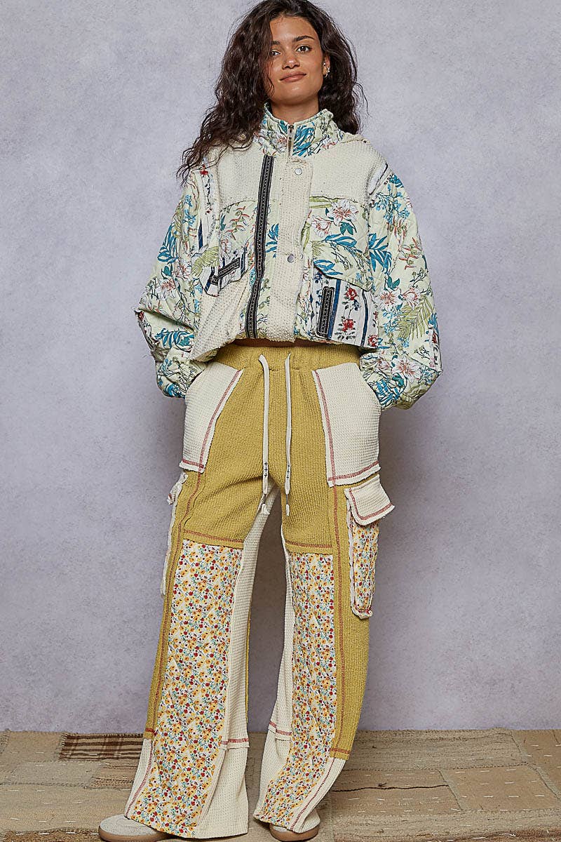 Cream Quilted Print Woven Jacket