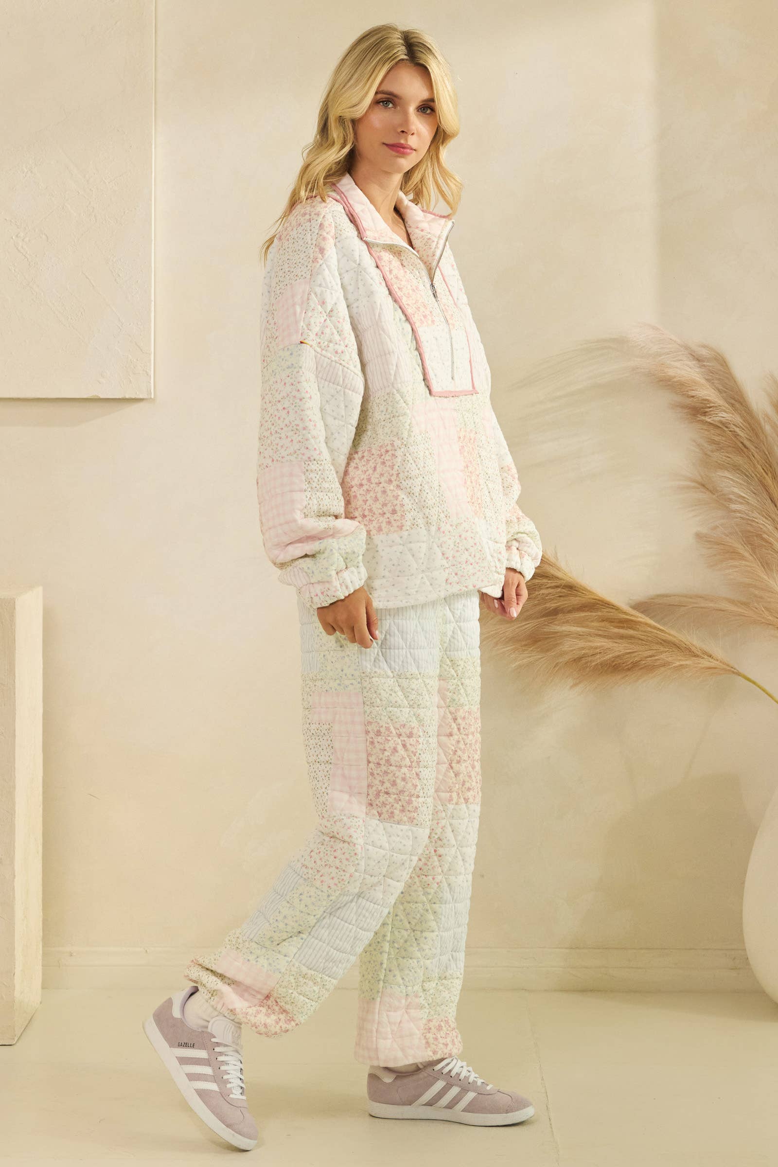 Floral Quilted Quarter Zip