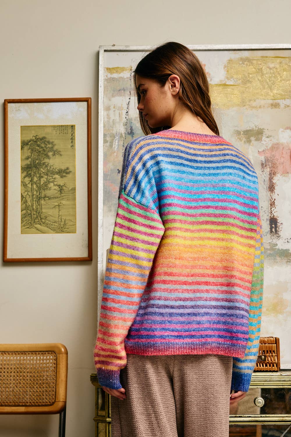 Rainbow Striped Button Down Cardigan