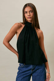 Black Bow Detail Halter Top