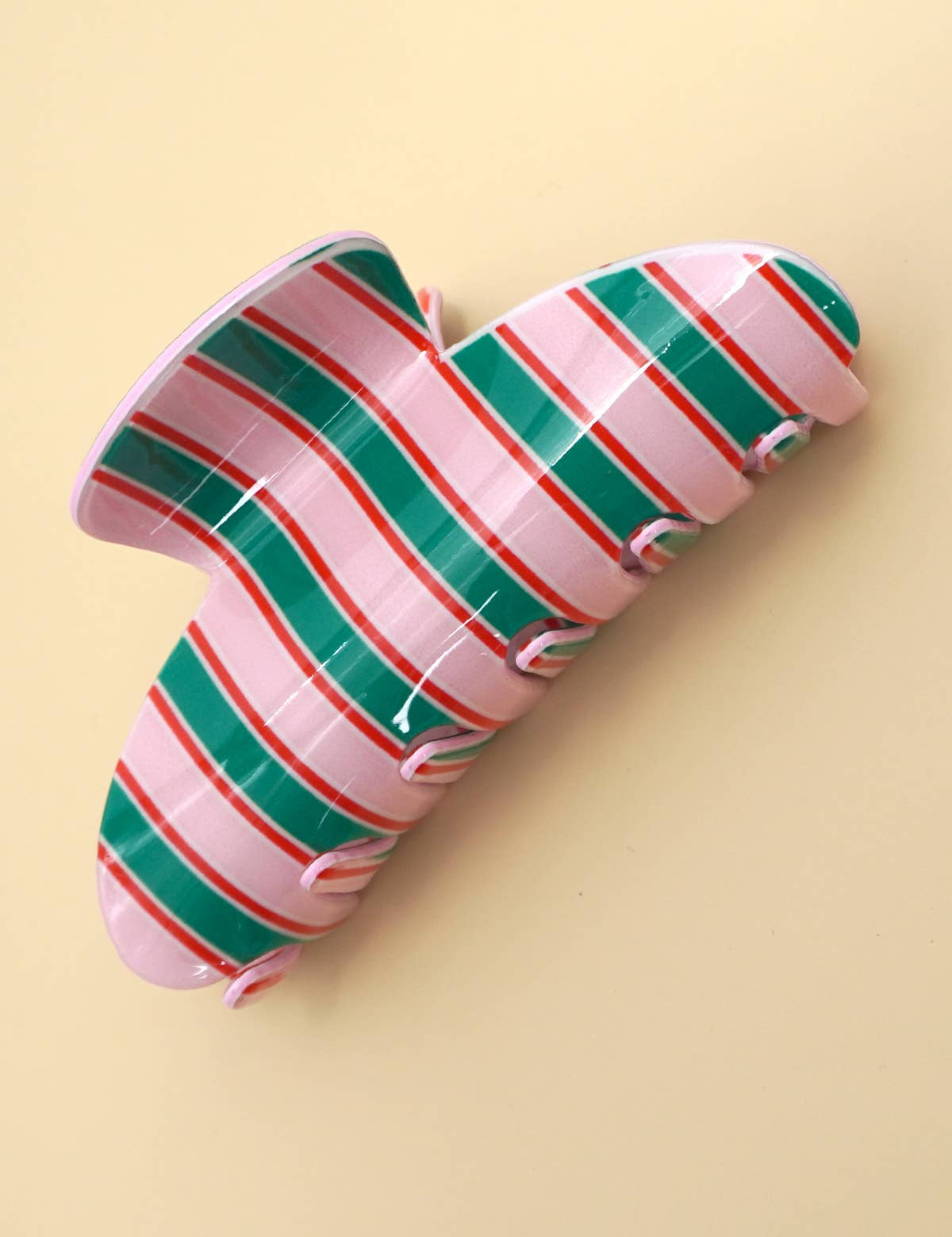 Pink & Green Striped Claw Clip