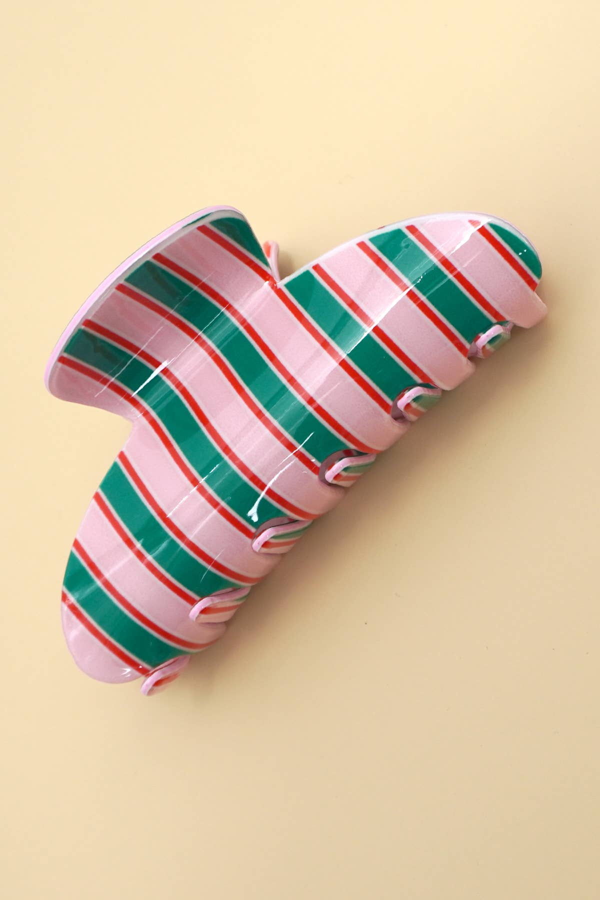 Pink & Green Striped Claw Clip