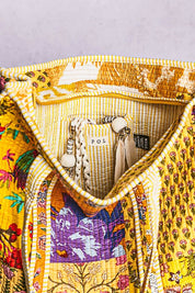Yellow Quilted Striped Tote Bag
