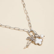 Gold Dipped Bow Charm Necklace with Clover & Pearl