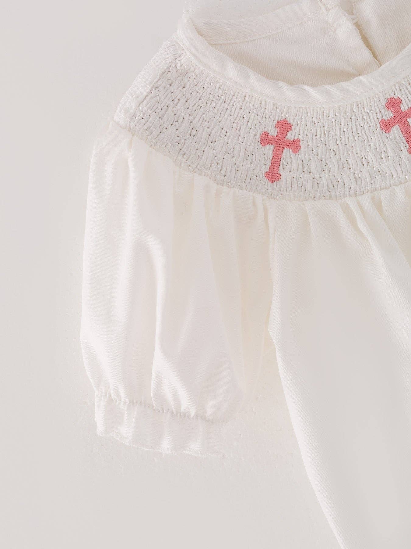 White Smocking Embroidered Crucifix Girls