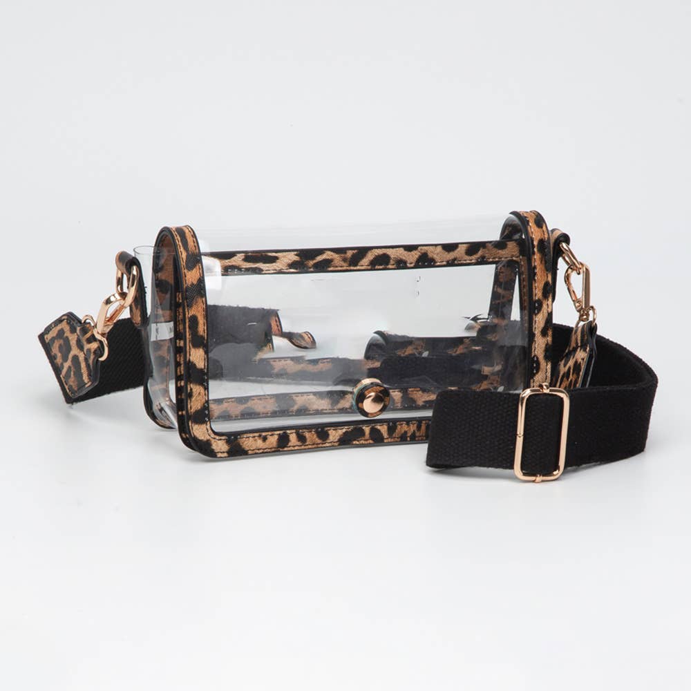 Transparent Rectangle Flap Crossbody Bag: Clear,Gold