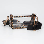 Transparent Rectangle Flap Crossbody Bag: Clear,Gold