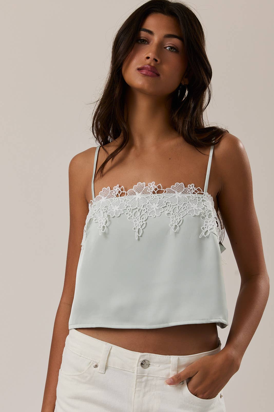 Mint Lace Satin Crop Top
