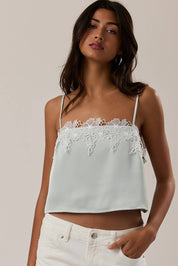 Mint Lace Satin Crop Top