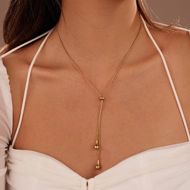 Gold Teardrop Y Necklace