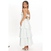 White & Green Floral Tiered Maxi Dress