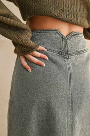 Gray Button Front Washed Skirt