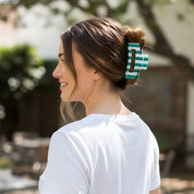 Teal & Blue Striped Claw Clip