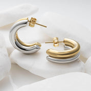 Gold Stainless Steel Mixed Metal Huggie Earrings