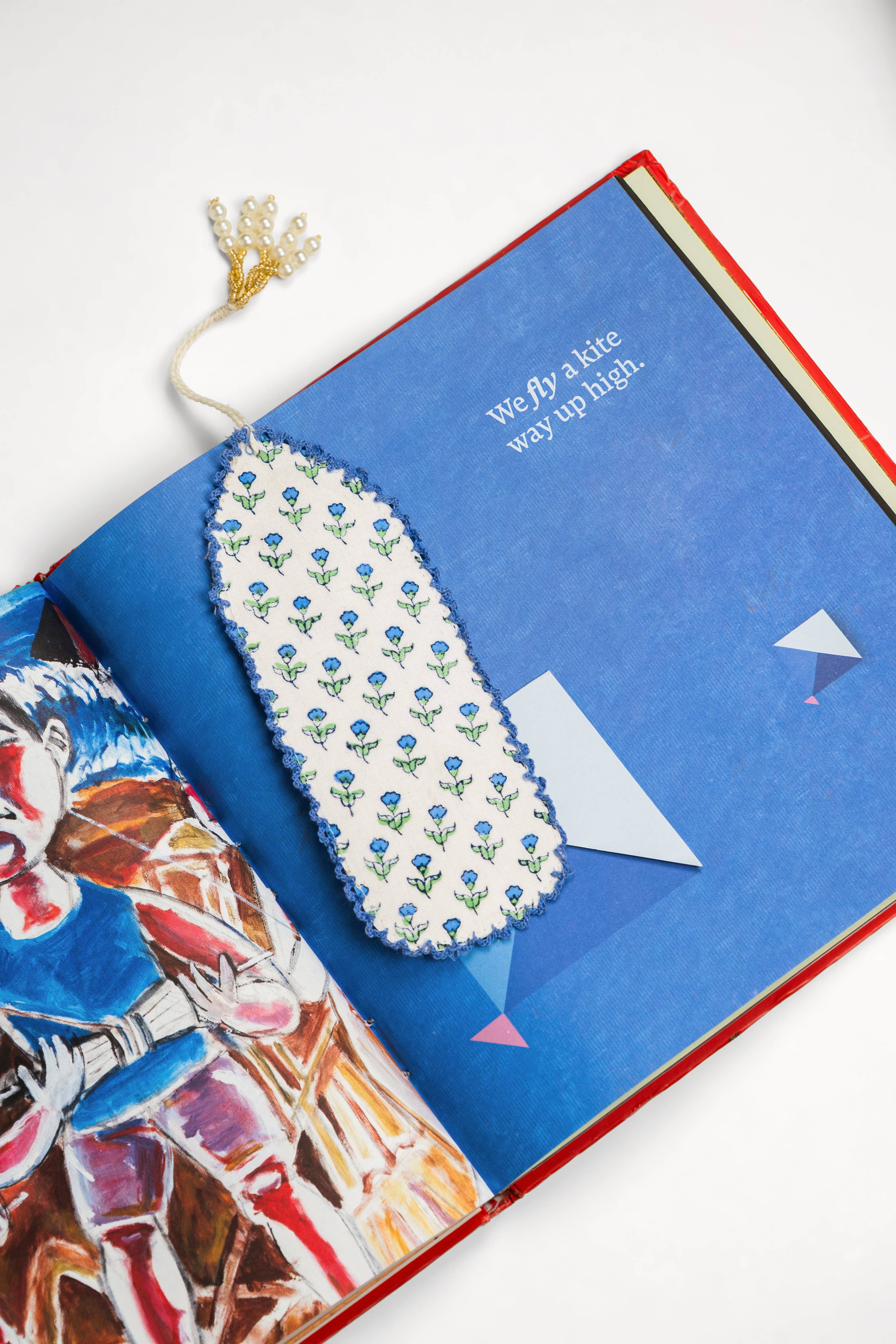Blue Floral Bookmark showing cotton bookmark
