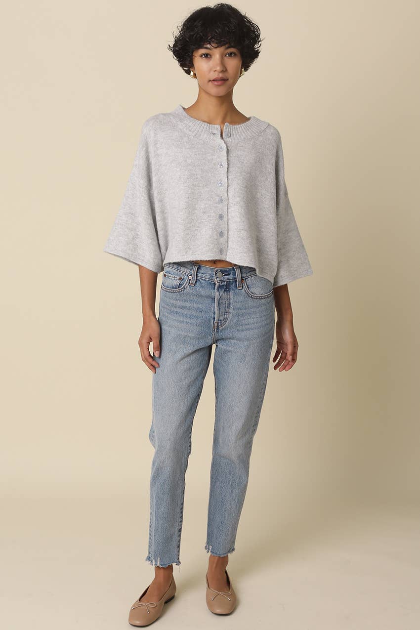 Grey Livia Boxy Cropped Cardigan