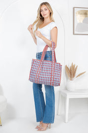 Red Floral Quilted Tote Bag