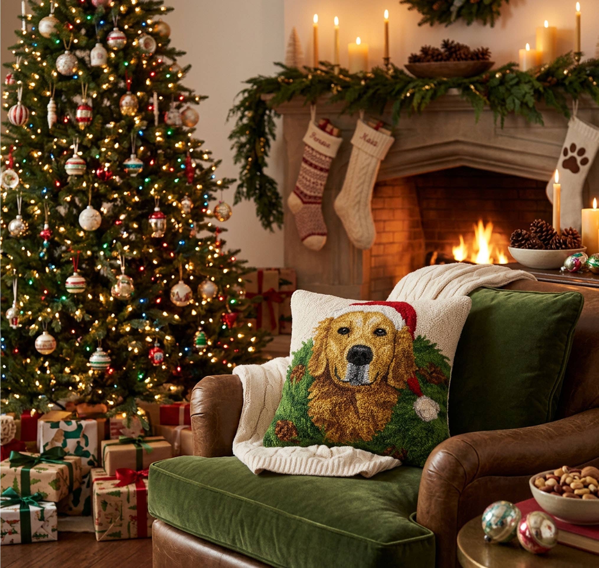 Cream Golden Retriever With Wreath Hook Pillow