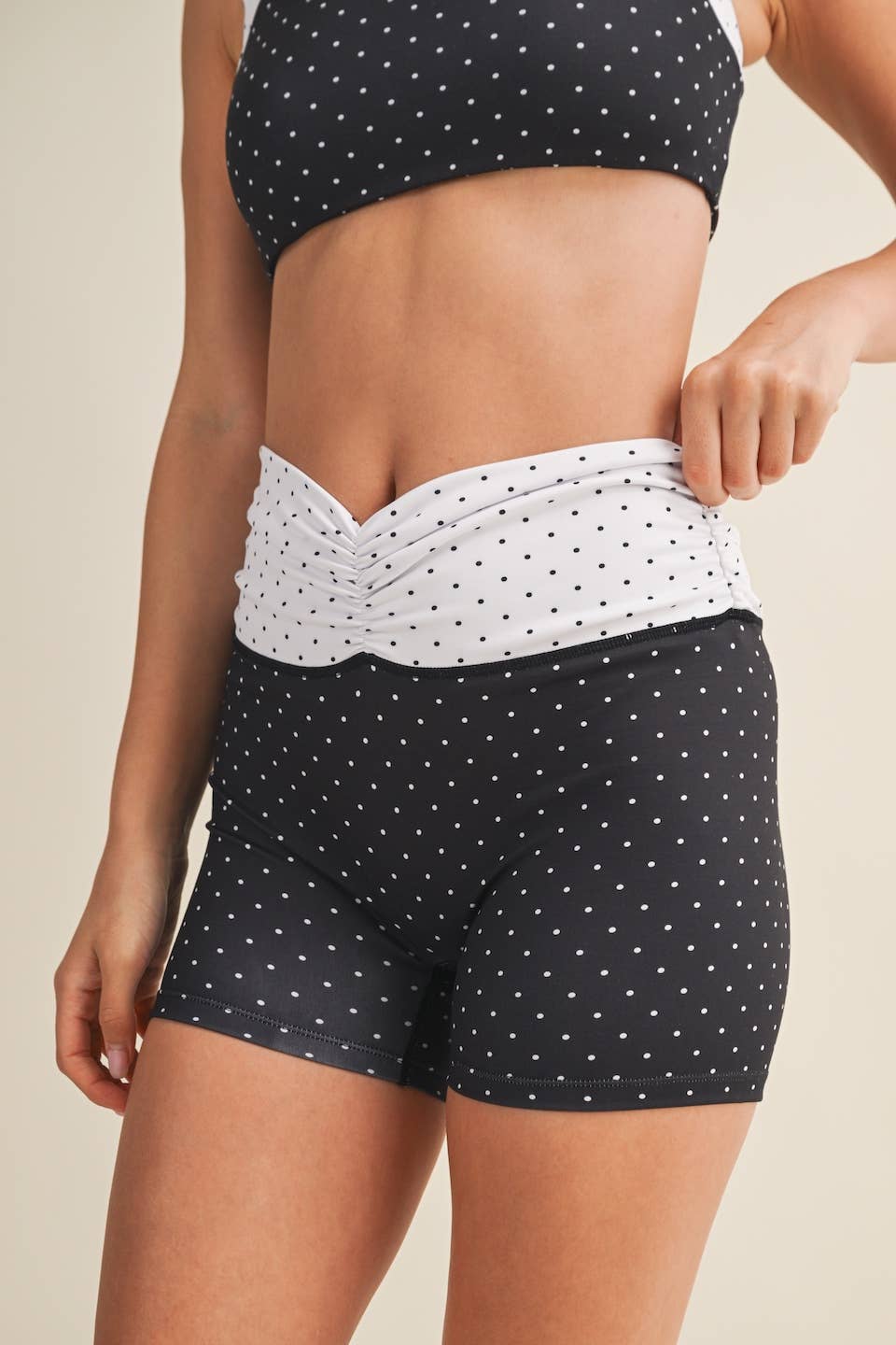Polka Dot Print Ruched Biker Shorts