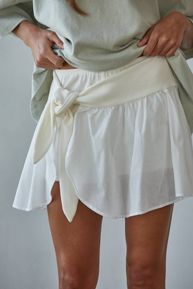 White Mini Wrap Tie Skort