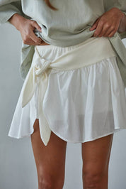 White Mini Wrap Tie Skort