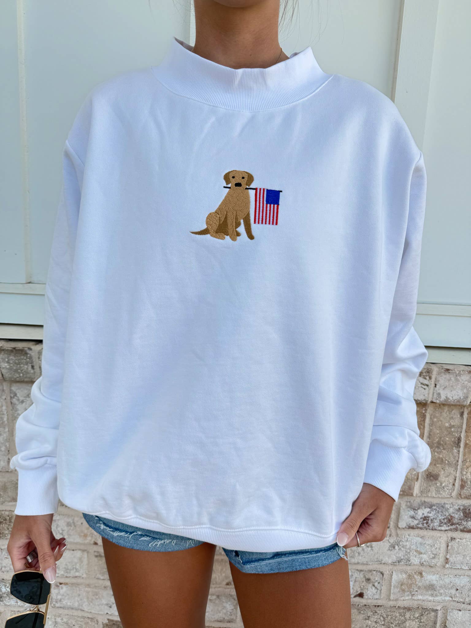 White American Flag Dog Mockneck