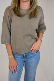 Brown Drop Shoulder Short Sleeve Top