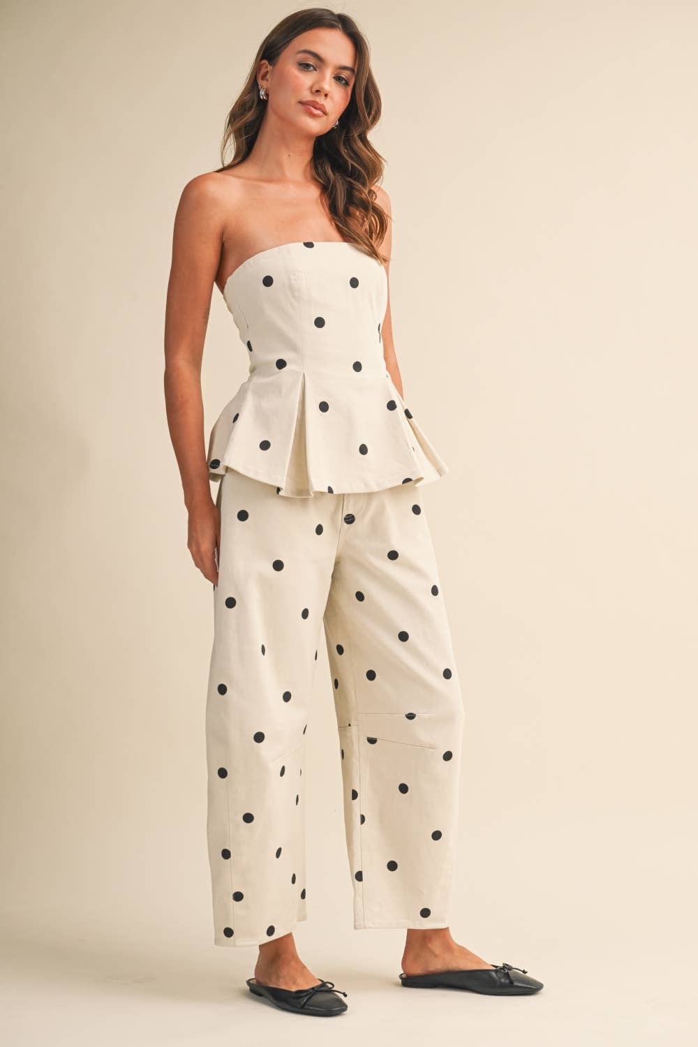 White Polka Dot Strapless Set