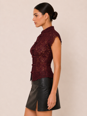 Red Lace Collar Vest showing lace
