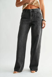 Black High Rise Full Length Wide Leg — distressed detailing