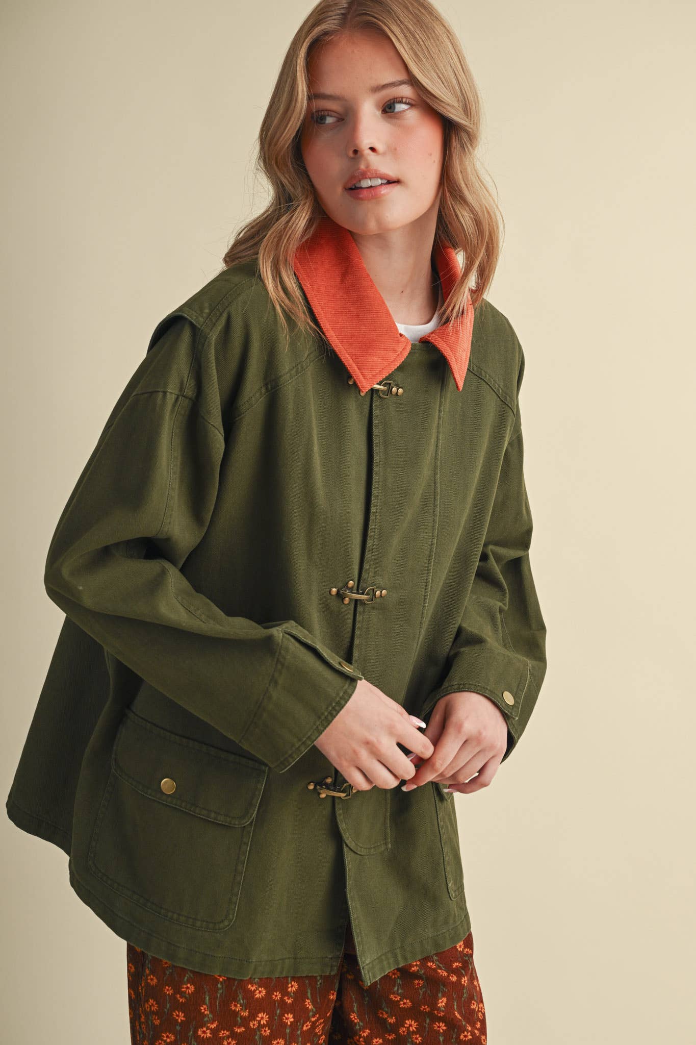 Olive Corduroy Collar Utility Jacket