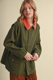 Olive Corduroy Collar Utility Jacket