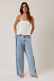 Side Stripe Washed Low Rise Jeans