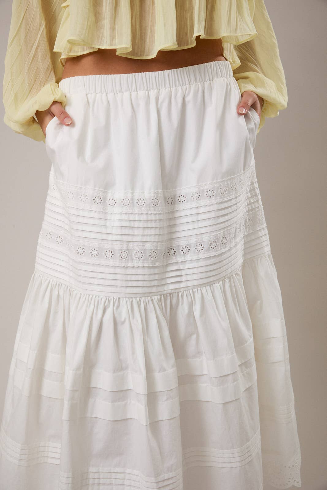 White Mid Rise Detailed Maxi Skirt